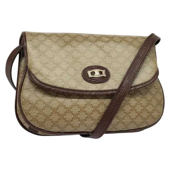 CELINE Macadam Canvas Shoulder Bag Beige Gold Auth BA4671