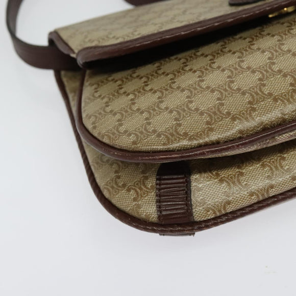 CELINE Macadam Canvas Shoulder Bag Beige Gold Auth BA4671