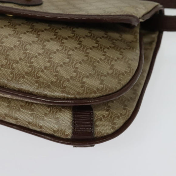 CELINE Macadam Canvas Shoulder Bag Beige Gold Auth BA4671