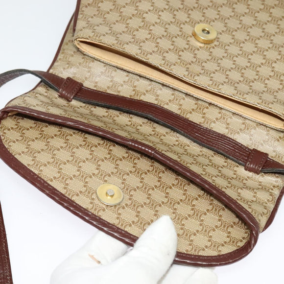 CELINE Macadam Canvas Shoulder Bag Beige Gold Auth BA4671
