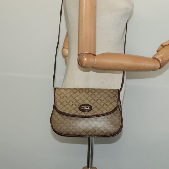 CELINE Macadam Canvas Shoulder Bag Beige Gold Auth BA4671