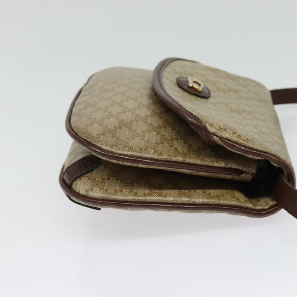 CELINE Macadam Canvas Shoulder Bag Beige Gold Auth BA4671