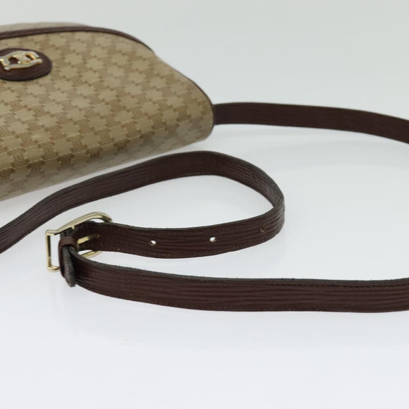 CELINE Macadam Canvas Shoulder Bag Beige Gold Auth BA4671