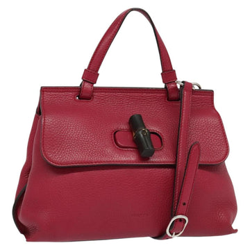GUCCI Bamboo Daily Hand Bag Leather 2way Pink Silver 370831 Auth BA4678