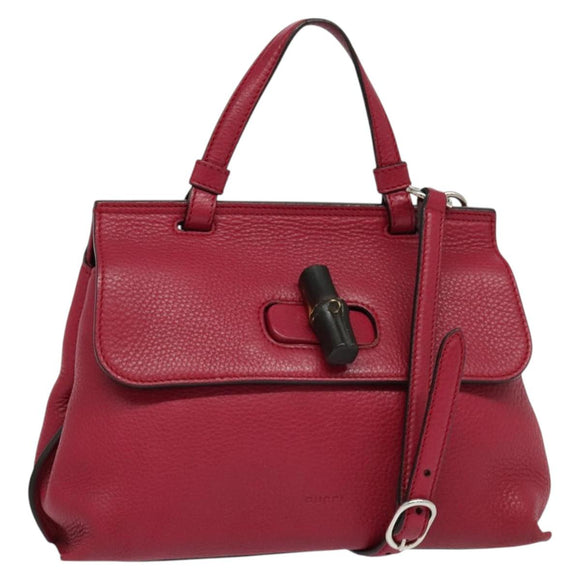 GUCCI Bamboo Daily Hand Bag Leather 2way Pink Silver 370831 Auth BA4678