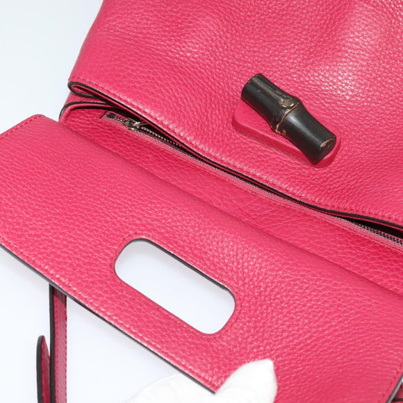 GUCCI Bamboo Daily Hand Bag Leather 2way Pink Silver 370831 Auth BA4678