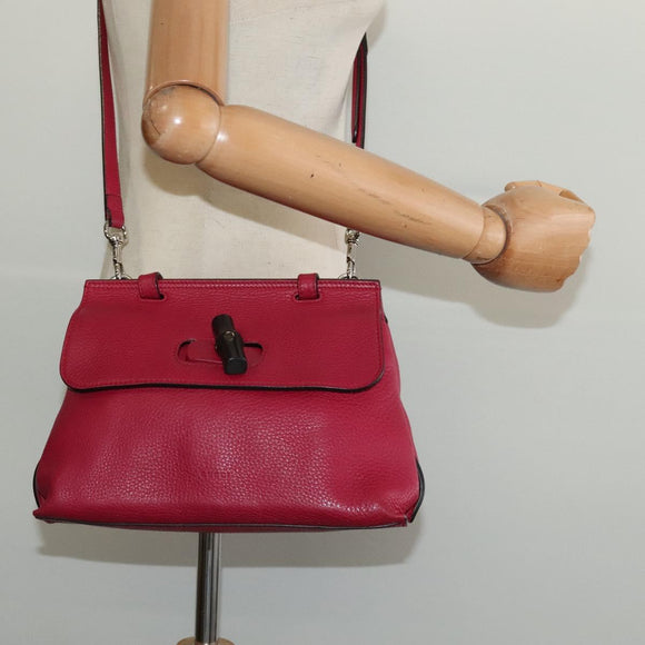 GUCCI Bamboo Daily Hand Bag Leather 2way Pink Silver 370831 Auth BA4678