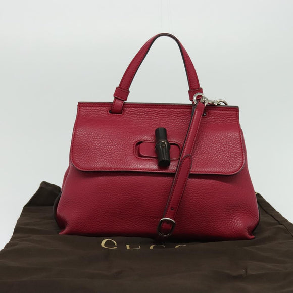 GUCCI Bamboo Daily Hand Bag Leather 2way Pink Silver 370831 Auth BA4678
