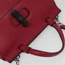 GUCCI Bamboo Daily Hand Bag Leather 2way Pink Silver 370831 Auth BA4678-6