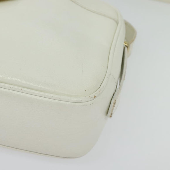 SAINT LAURENT Shoulder Bag Leather White Gold Auth BA4681