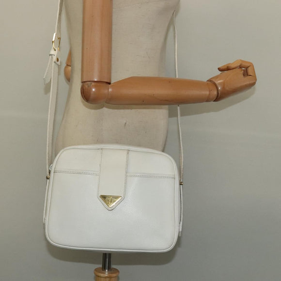 SAINT LAURENT Shoulder Bag Leather White Gold Auth BA4681