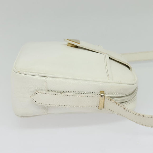 SAINT LAURENT Shoulder Bag Leather White Gold Auth BA4681