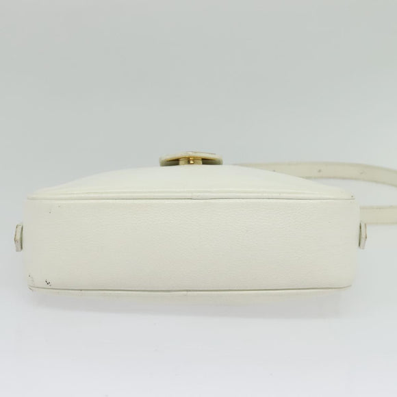 SAINT LAURENT Shoulder Bag Leather White Gold Auth BA4681