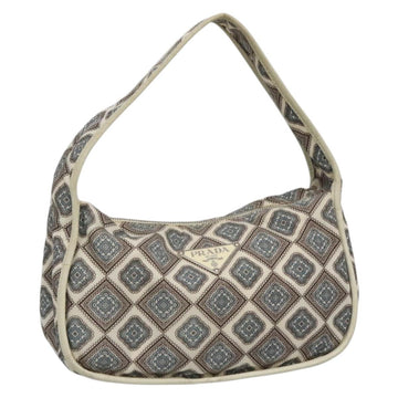 PRADA Shoulder Bag Nylon Beige Silver Auth BA4686
