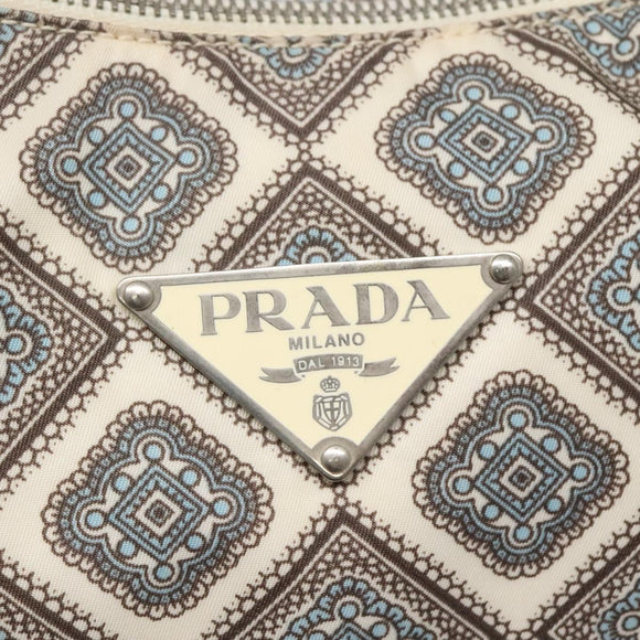 PRADA Shoulder Bag Nylon Beige Silver Auth BA4686
