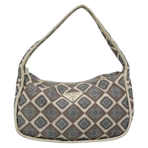 PRADA Shoulder Bag Nylon Beige Silver Auth BA4686