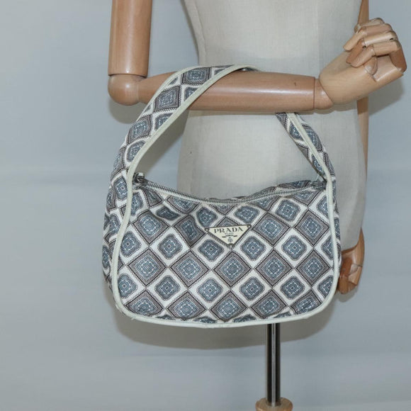 PRADA Shoulder Bag Nylon Beige Silver Auth BA4686