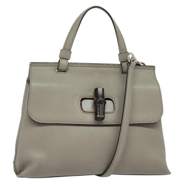 GUCCI Bamboo Daily Hand Bag Leather 2way Gray Silver 370831 Auth BA4687