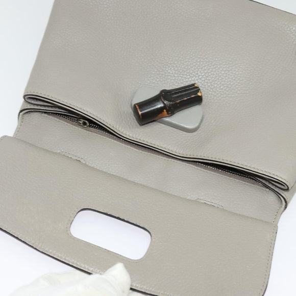 GUCCI Bamboo Daily Hand Bag Leather 2way Gray Silver 370831 Auth BA4687