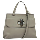 GUCCI Bamboo Daily Hand Bag Leather 2way Gray Silver 370831 Auth BA4687-1