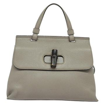 GUCCI Bamboo Daily Hand Bag Leather 2way Gray Silver 370831 Auth BA4687 - 0