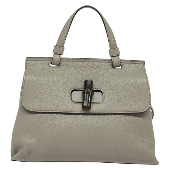GUCCI Bamboo Daily Hand Bag Leather 2way Gray Silver 370831 Auth BA4687