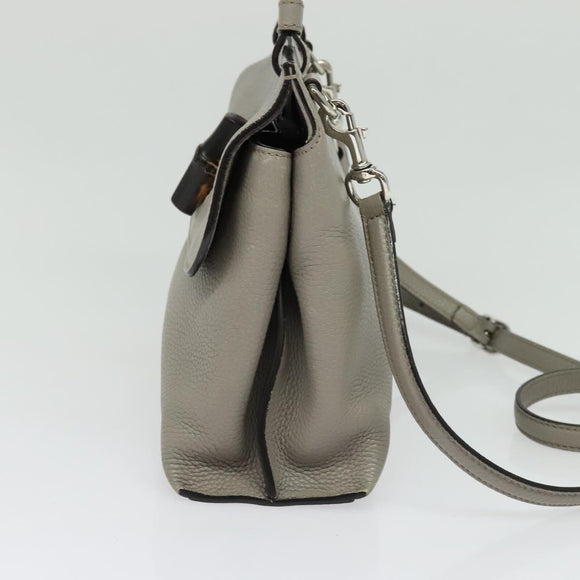 GUCCI Bamboo Daily Hand Bag Leather 2way Gray Silver 370831 Auth BA4687
