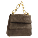 Salvatore Ferragamo Chain Hand Bag Suede Gray Gold Auth BA4690-1