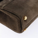 Salvatore Ferragamo Chain Hand Bag Suede Gray Gold Auth BA4690-15