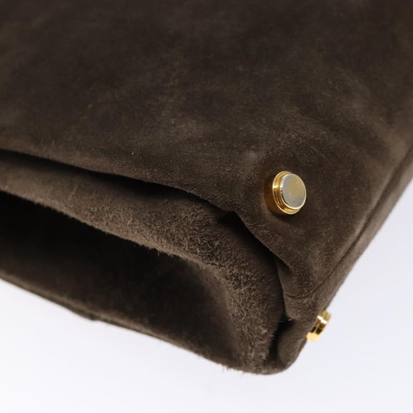 Salvatore Ferragamo Chain Hand Bag Suede Gray Gold Auth BA4690