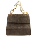 Salvatore Ferragamo Chain Hand Bag Suede Gray Gold Auth BA4690-13