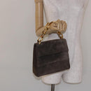 Salvatore Ferragamo Chain Hand Bag Suede Gray Gold Auth BA4690-20