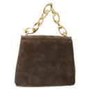 Salvatore Ferragamo Chain Hand Bag Suede Gray Gold Auth BA4690-2