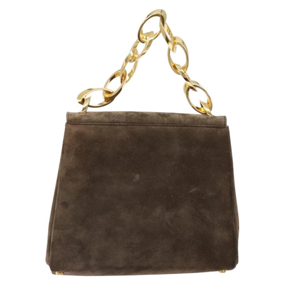 Salvatore Ferragamo Chain Hand Bag Suede Gray Gold Auth BA4690
