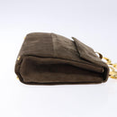 Salvatore Ferragamo Chain Hand Bag Suede Gray Gold Auth BA4690-3