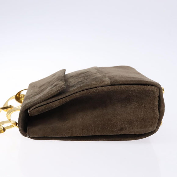 Salvatore Ferragamo Chain Hand Bag Suede Gray Gold Auth BA4690