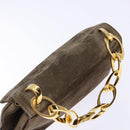 Salvatore Ferragamo Chain Hand Bag Suede Gray Gold Auth BA4690-6