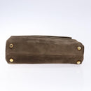 Salvatore Ferragamo Chain Hand Bag Suede Gray Gold Auth BA4690-5