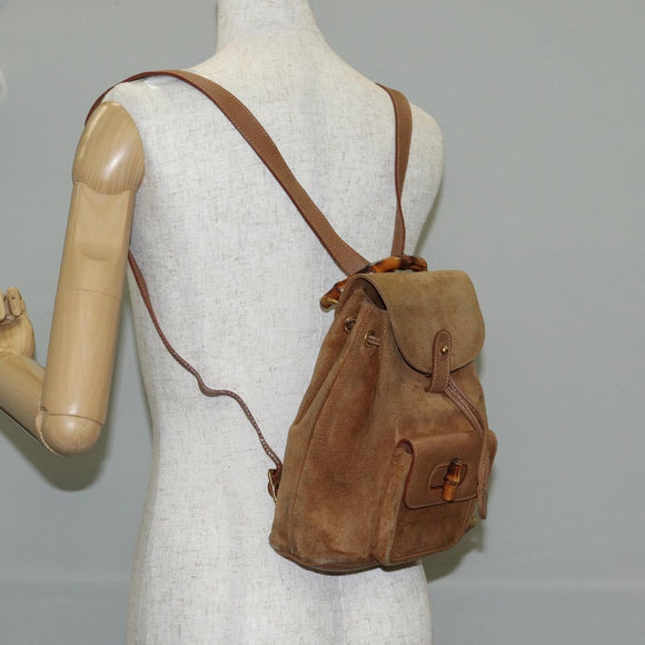 GUCCI Bamboo Backpack Suede Brown Gold 003 1705 0030 Auth BA4691