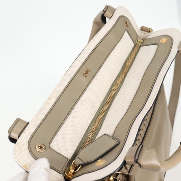 Chloe Margaret Hand Bag Leather 2way Gold olive Auth BA4692