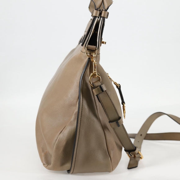 Chloe Margaret Hand Bag Leather 2way Gold olive Auth BA4692