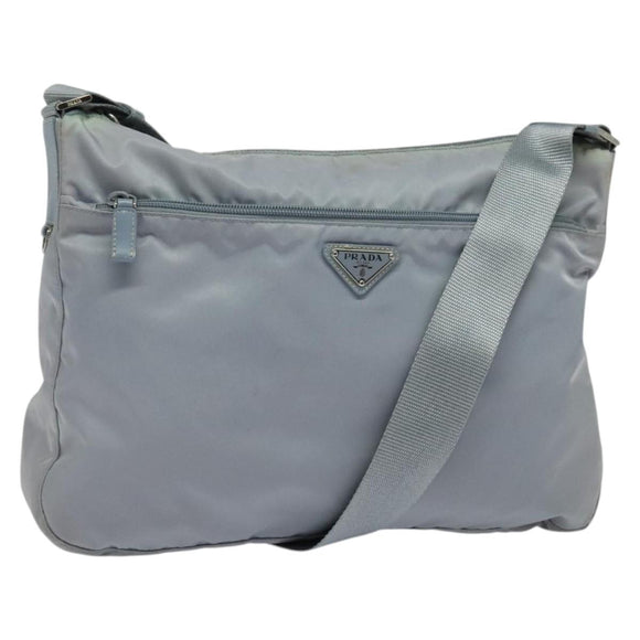 PRADA Shoulder Bag Nylon Light Blue Silver Auth BA4705