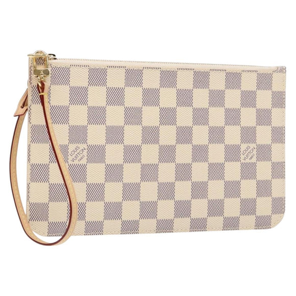 LOUIS VUITTON Damier Azur Neverfull MM Pouch Pouch LV Auth BA4707