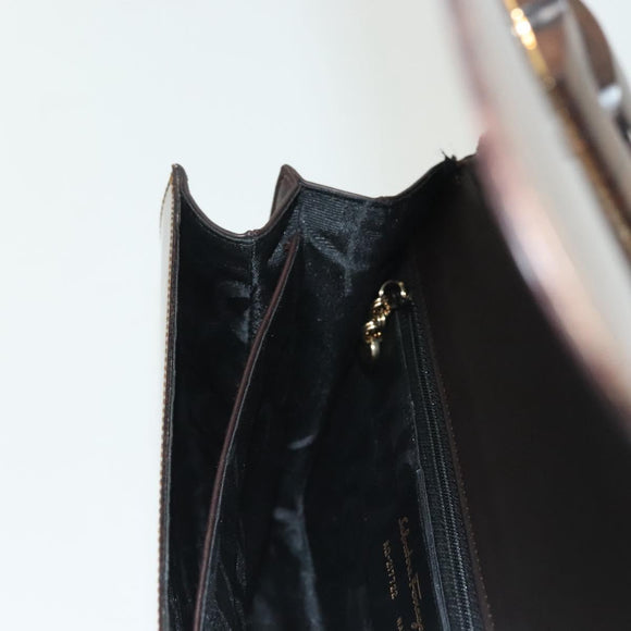 Salvatore Ferragamo Shoulder Bag Vinyl Brown Gold Auth BA4715