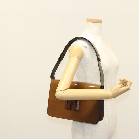 Salvatore Ferragamo Shoulder Bag Vinyl Brown Gold Auth BA4715