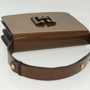 Salvatore Ferragamo Shoulder Bag Vinyl Brown Gold Auth BA4715-6