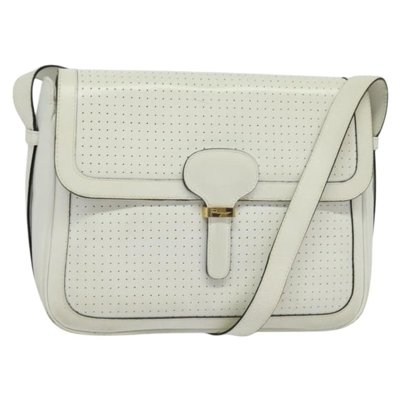 Salvatore Ferragamo Shoulder Bag Leather White Gold Auth BA4716