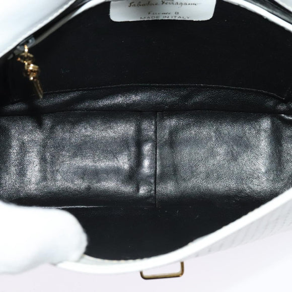 Salvatore Ferragamo Shoulder Bag Leather White Gold Auth BA4716