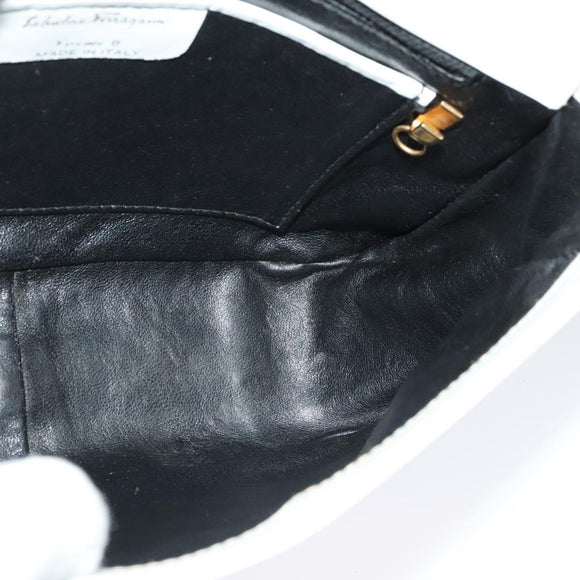 Salvatore Ferragamo Shoulder Bag Leather White Gold Auth BA4716