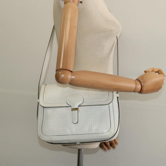 Salvatore Ferragamo Shoulder Bag Leather White Gold Auth BA4716